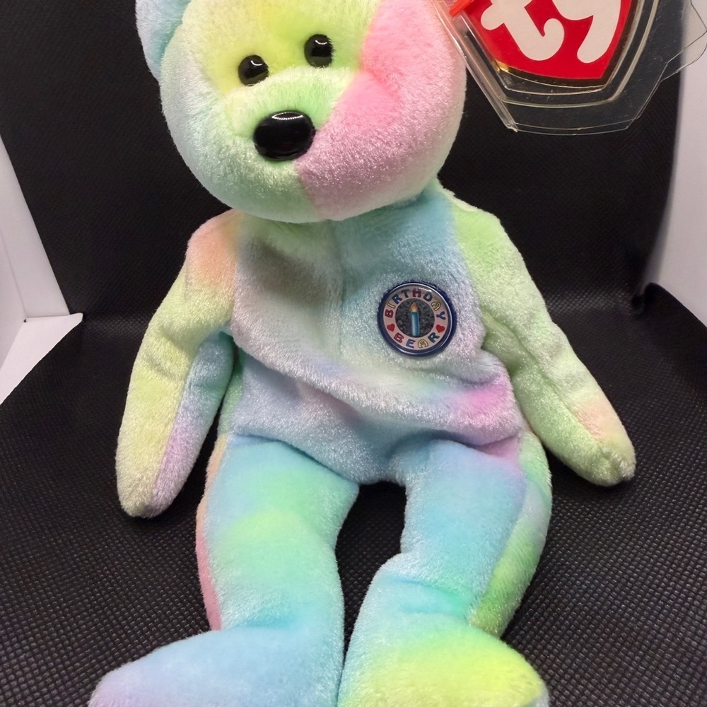 TY Beanie Baby BB BIRTHDAY Bear 8.5 inch Stuffed Animal Toy Tie Dye Plush